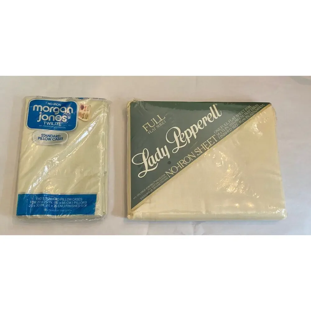 NIP Vintage Lady Pepperell Off White Full Flat Sheet‎ + Morgan Jones Pillowcases